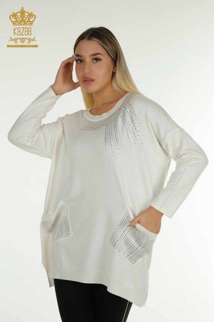 Women's Knitwear Stone Detailed Ecru - 30623 | KAZEE - Thumbnail