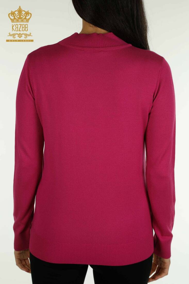 Women's Knitwear Stone Detailed Fuchsia - 30656 | KAZEE