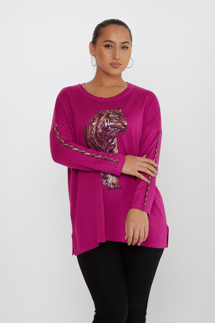 Women's Knitwear Stone Detailed Fuchsia - 30746 | KAZEE - Thumbnail