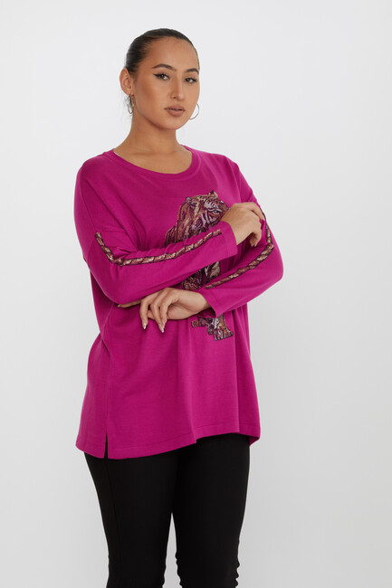 Women's Knitwear Stone Detailed Fuchsia - 30746 | KAZEE - Thumbnail