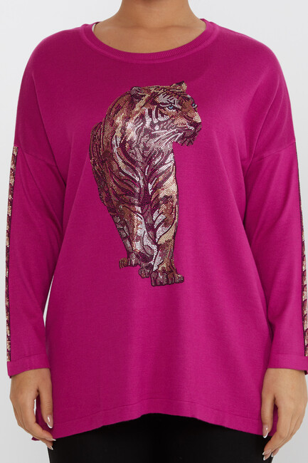 Women's Knitwear Stone Detailed Fuchsia - 30746 | KAZEE - Thumbnail