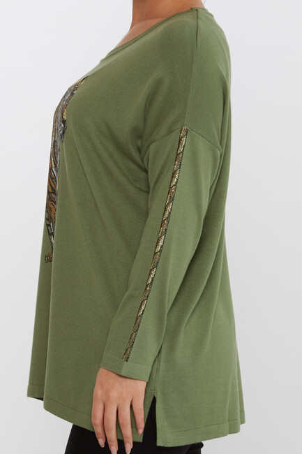 Women's Knitwear Stone Detailed Khaki - 30746 | KAZEE - Thumbnail