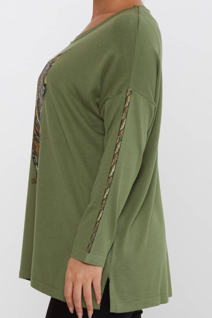 Women's Knitwear Stone Detailed Khaki - 30746 | KAZEE