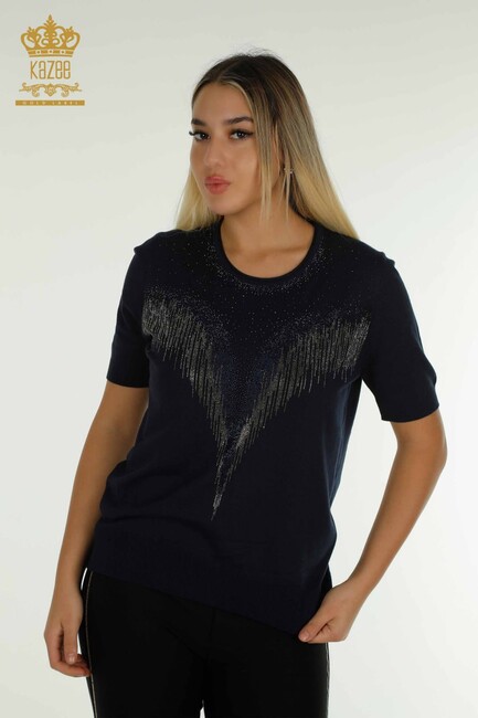 Women's Knitwear Stone Detailed Navy Blue - 30330 | KAZEE - Thumbnail