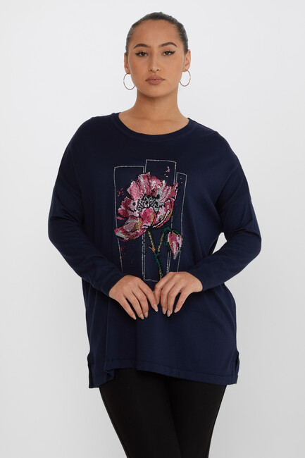 Women's Knitwear Stone Detailed Navy Blue - 30648 | KAZEE - Thumbnail