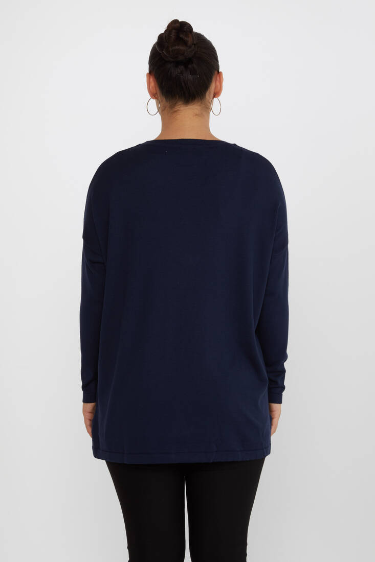 Women's Knitwear Stone Detailed Navy Blue - 30648 | KAZEE