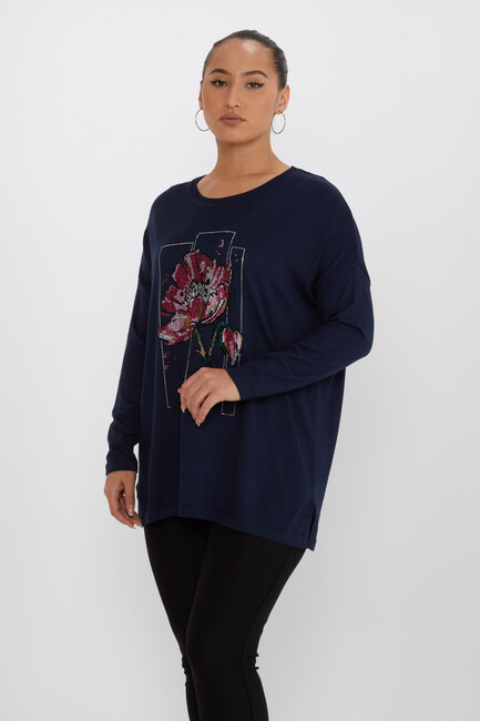 Women's Knitwear Stone Detailed Navy Blue - 30648 | KAZEE - Thumbnail