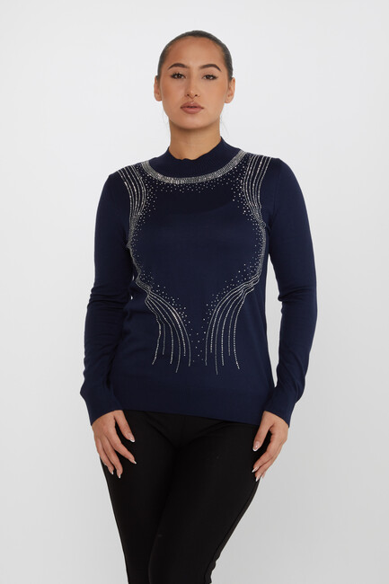 Women's Knitwear Stone Detailed Navy Blue - 30690 | KAZEE - Thumbnail