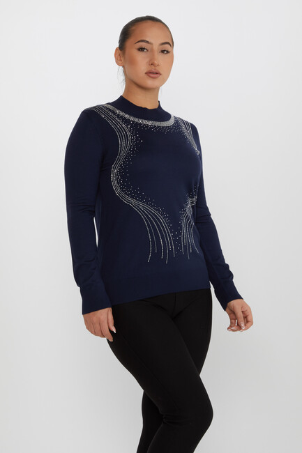 Women's Knitwear Stone Detailed Navy Blue - 30690 | KAZEE - Thumbnail