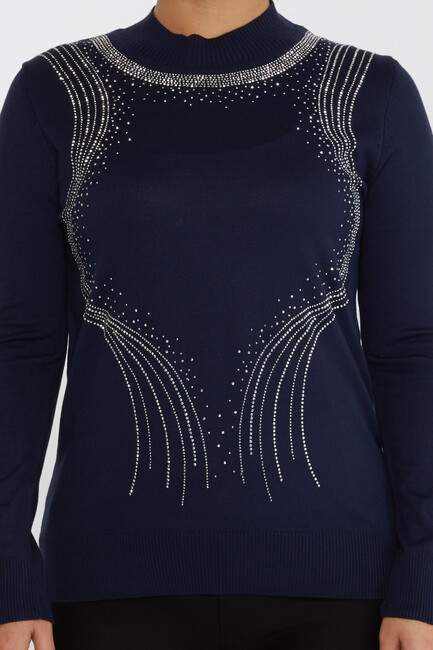 Women's Knitwear Stone Detailed Navy Blue - 30690 | KAZEE - Thumbnail