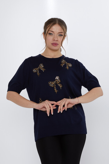 Women's Knitwear Stone Detailed Navy Blue - 31577 | KAZEE - Thumbnail