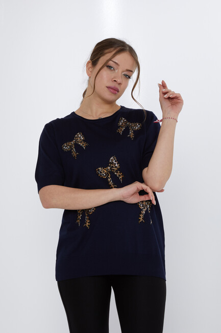 Women's Knitwear Stone Detailed Navy Blue - 31577 | KAZEE - Thumbnail