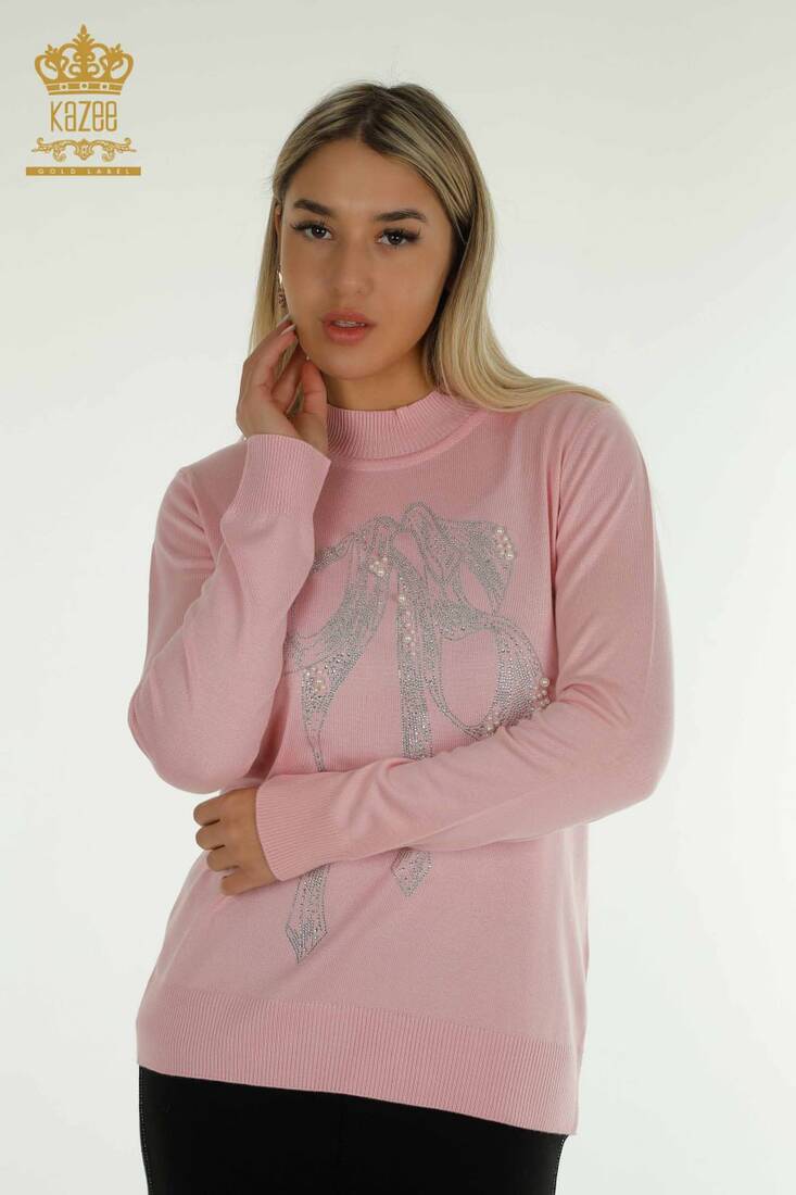 Women's Knitwear Stone Detailed Pink - 30672 | KAZEE