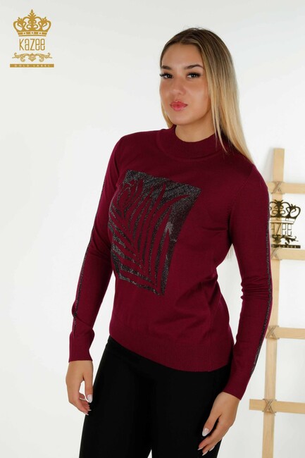 Women's Knitwear Stone Detailed Purple - 30448 | KAZEE - Thumbnail