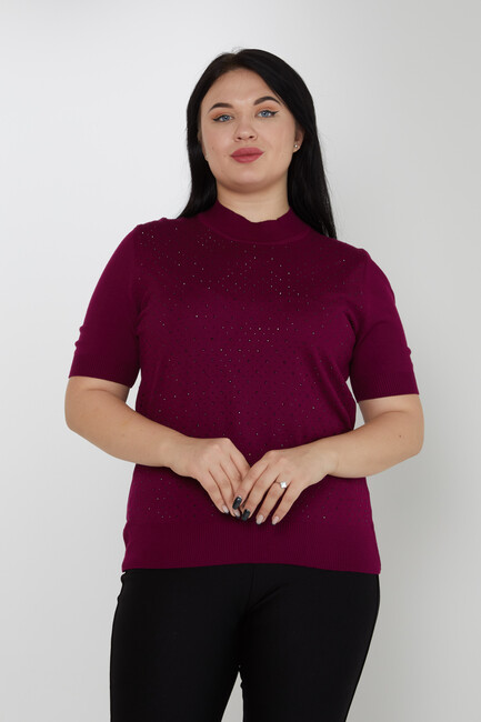 Women's Knitwear Stone Detailed American Model Violet - 31864 | KAZEE - Thumbnail