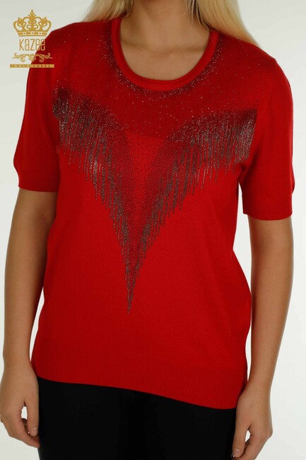 Women's Knitwear Stone Detailed Red - 30330 | KAZEE - Thumbnail