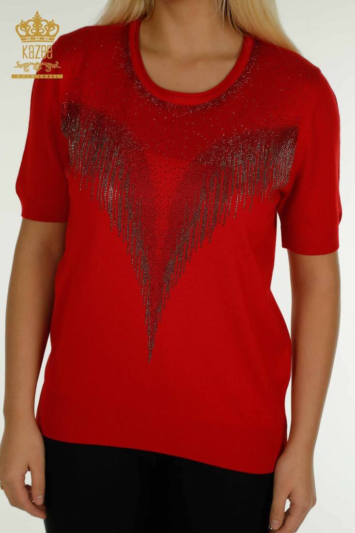 Women's Knitwear Stone Detailed Red - 30330 | KAZEE