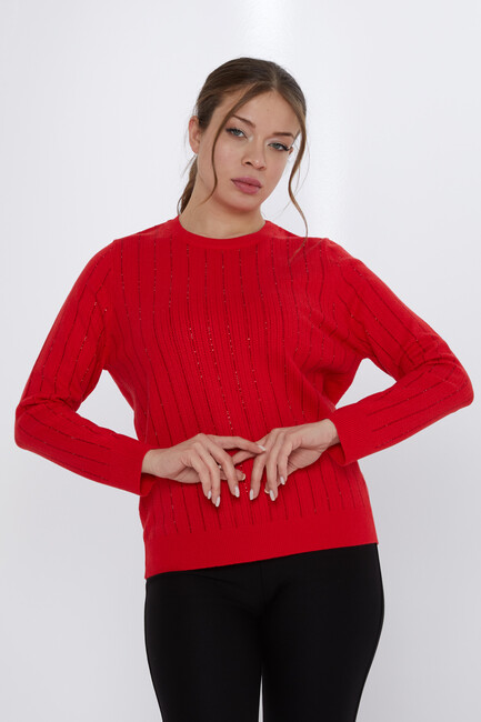 Women's Knitwear Stone Detailed Red - 31110 | KAZEE - Thumbnail