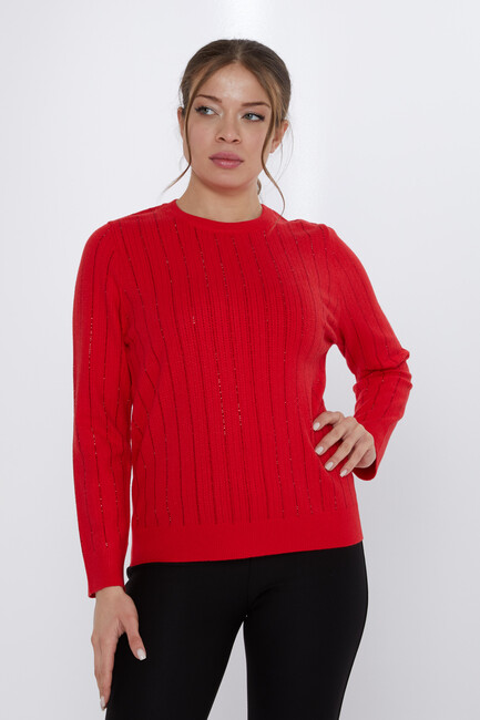 Women's Knitwear Stone Detailed Red - 31110 | KAZEE - Thumbnail