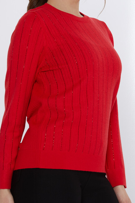 Women's Knitwear Stone Detailed Red - 31110 | KAZEE - Thumbnail