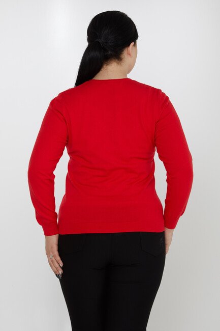 Women's Knitwear V-Neck Stone Detailed Red - 31213 | KAZEE - Thumbnail