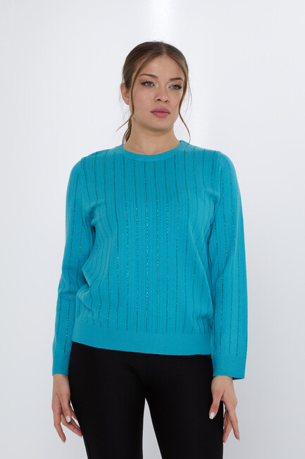 Women's Knitwear Stone Detailed Turquoise - 31110 | KAZEE - Thumbnail