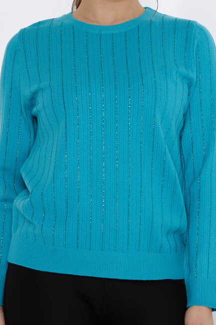 Women's Knitwear Stone Detailed Turquoise - 31110 | KAZEE - Thumbnail