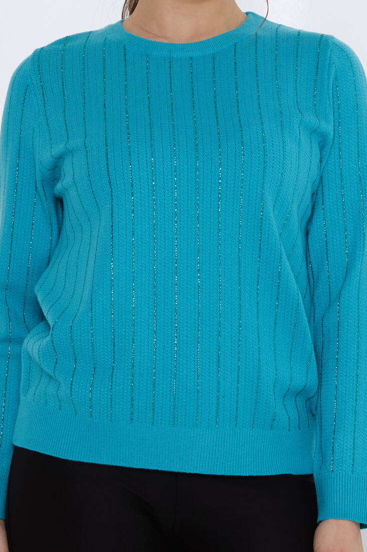 Women's Knitwear Stone Detailed Turquoise - 31110 | KAZEE