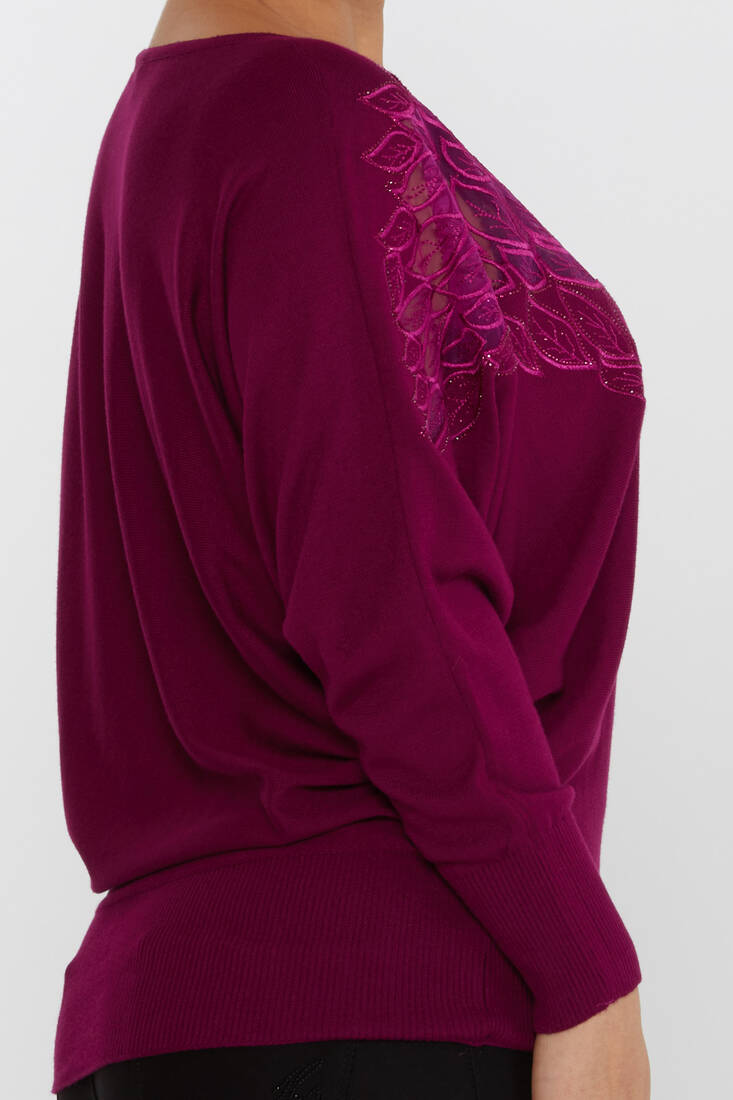 Women's Knitwear Stone Embroidered Purple - 16942 | KAZEE