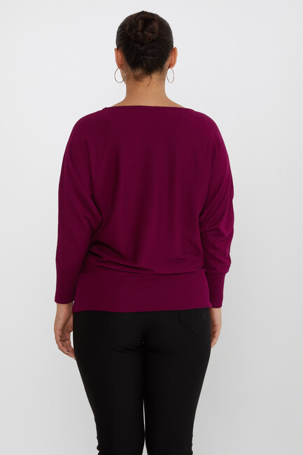 Women's Knitwear Stone Embroidered Purple - 16942 | KAZEE - Thumbnail