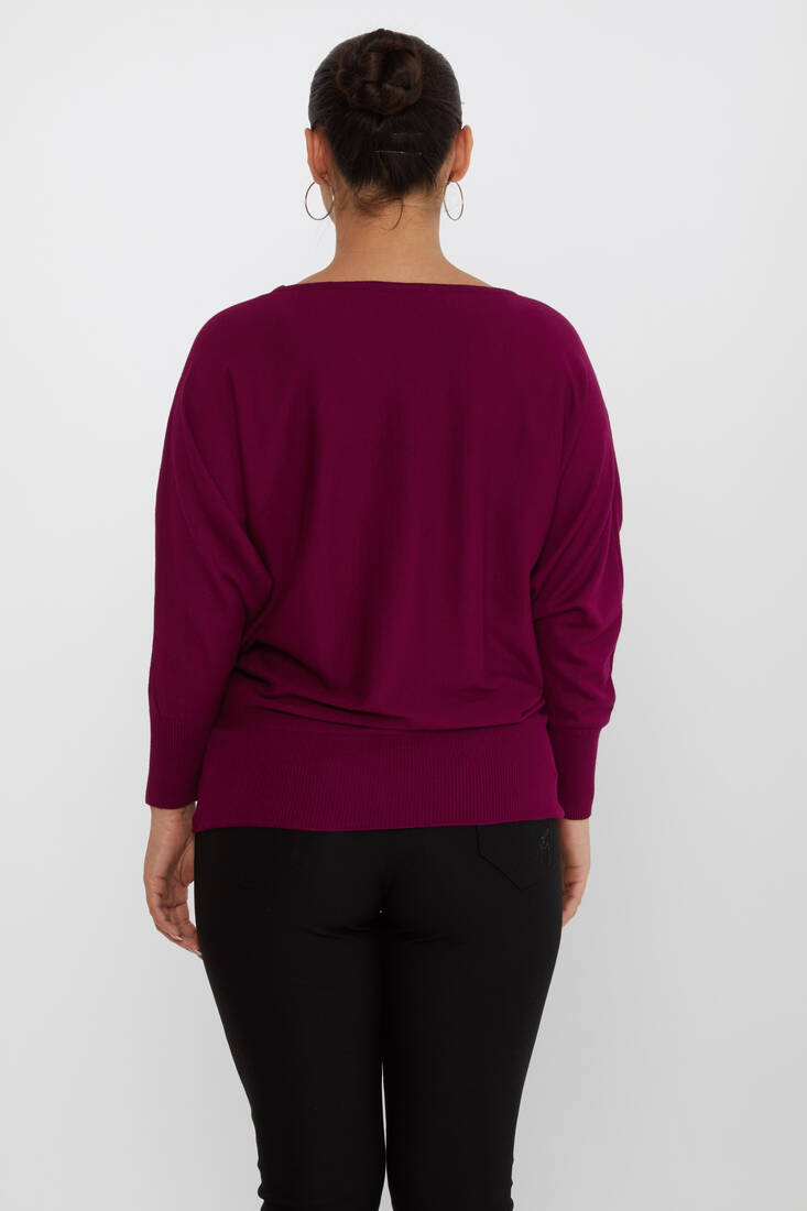 Women's Knitwear Stone Embroidered Purple - 16942 | KAZEE