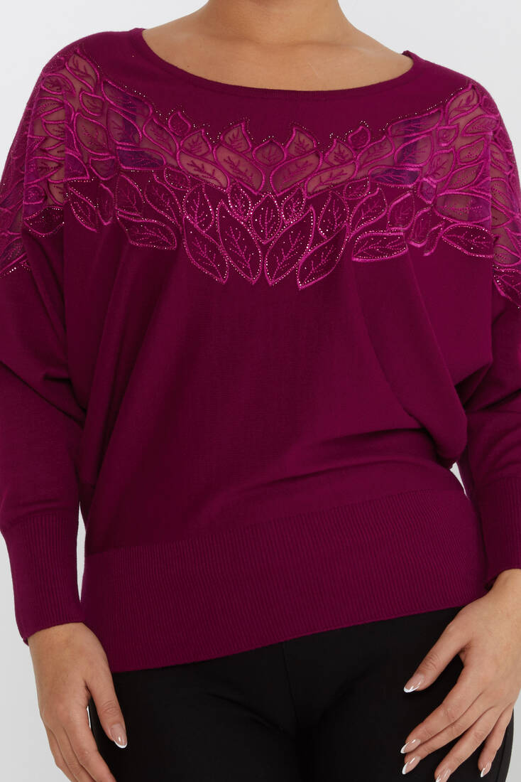 Women's Knitwear Stone Embroidered Purple - 16942 | KAZEE