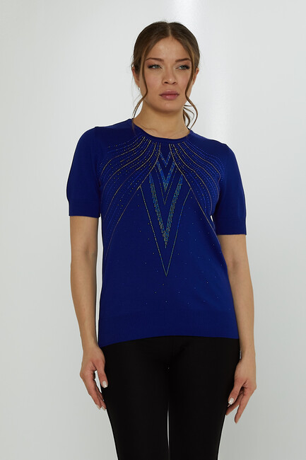 Women's Knitwear Crew Neck Stoned Saks - 31726 | KAZEE - Thumbnail