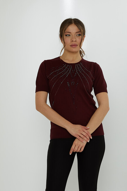 Women's Knitwear Crew Neck Stoned Plum - 31726 | KAZEE - Thumbnail