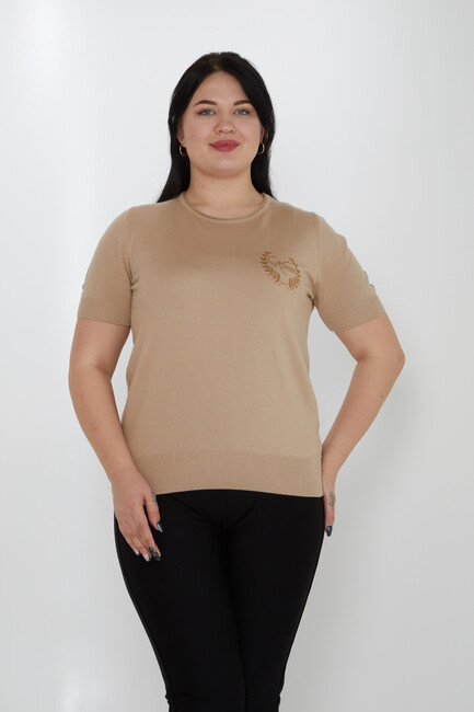 Women's Knitwear Stone Kazee Text Detailed American Model Beige - 31773 | KAZEE - Thumbnail