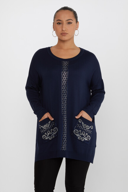 Women's Knitwear Stoned Navy Blue - 30601 | KAZEE - Thumbnail