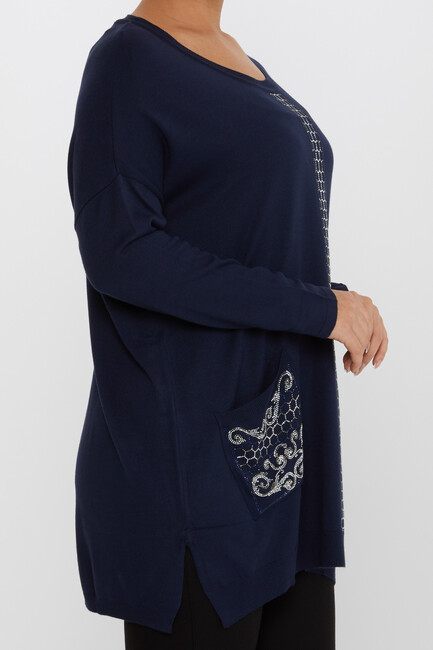 Women's Knitwear Stoned Navy Blue - 30601 | KAZEE - Thumbnail