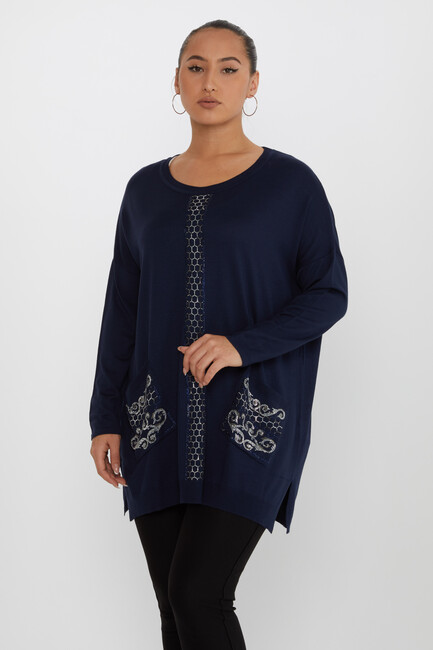 Women's Knitwear Stoned Navy Blue - 30601 | KAZEE - Thumbnail