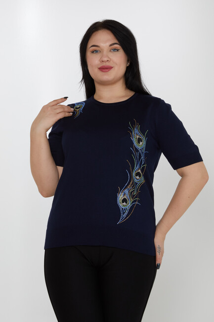 Women's Knitwear American Model Stone Navy Blue - 30994 | KAZEE - Thumbnail