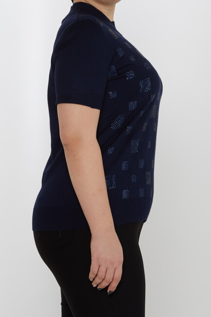 Women's Knitwear Stand Collar Stoned Navy Blue - 31550 | KAZEE - Thumbnail