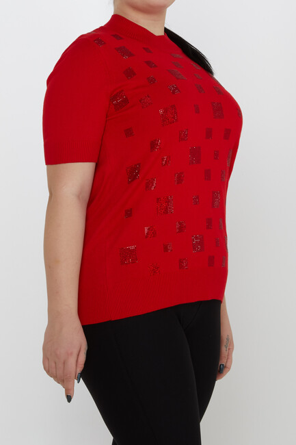 Women's Knitwear Stand Collar Stoned Red - 31550 | KAZEE - Thumbnail