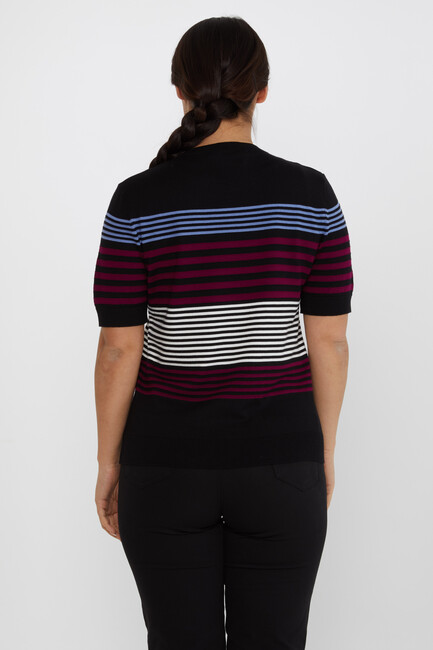 Women's Knitwear Short Sleeve Striped Detailed Burgundy - 31689 | KAZEE - Thumbnail