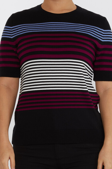 Women's Knitwear Short Sleeve Striped Detailed Burgundy - 31689 | KAZEE - Thumbnail