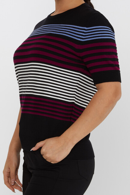 Women's Knitwear Short Sleeve Striped Detailed Burgundy - 31689 | KAZEE - Thumbnail