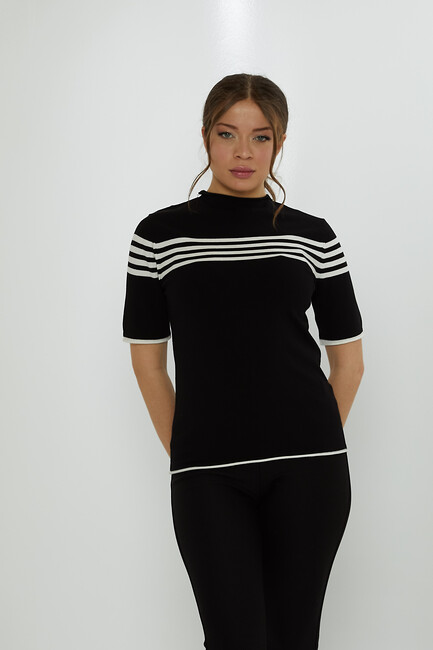 Women's Knitwear American Model Striped Black - 31759 | KAZEE - Thumbnail