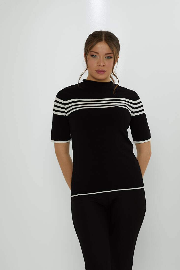 Women's Knitwear American Model Striped Black - 31759 | KAZEE