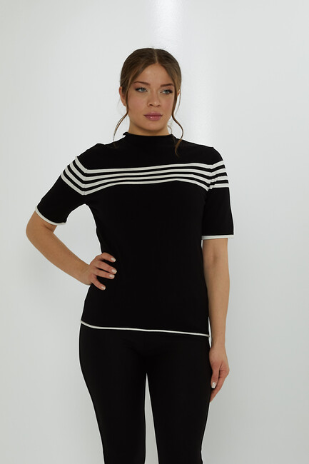 Women's Knitwear American Model Striped Black - 31759 | KAZEE - Thumbnail