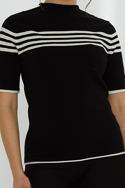 Women's Knitwear American Model Striped Black - 31759 | KAZEE - Thumbnail