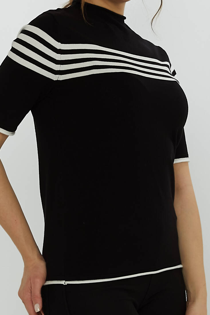 Women's Knitwear American Model Striped Black - 31759 | KAZEE