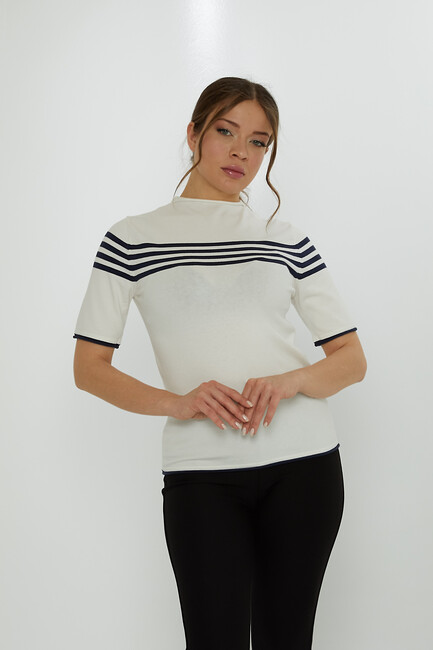 Women's Knitwear American Model Striped Ecru - 31759 | KAZEE - Thumbnail